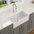 thumbnail image 2 of 33"x18" Rectangular Fireclay/Creamic Single Bowl Farmhouse Apron Kitchen Sink with Bottom Grid and Drain Strainer, 2 of 8