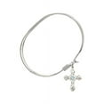 thumbnail image 2 of 7 inch Oval Eye Hook Bangle Bracelet w/ Cross medal charm w/ March Blue Swarovski Crystal, 2 of 3