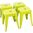 thumbnail image 3 of 18 Inch Industrial Metal Bar Stools Set of 4, Stackable Classroom Stools, Backless Short Dining Chairs for Indoor Outdoor, Kitchen Restaurant (Mustard Green), 3 of 11