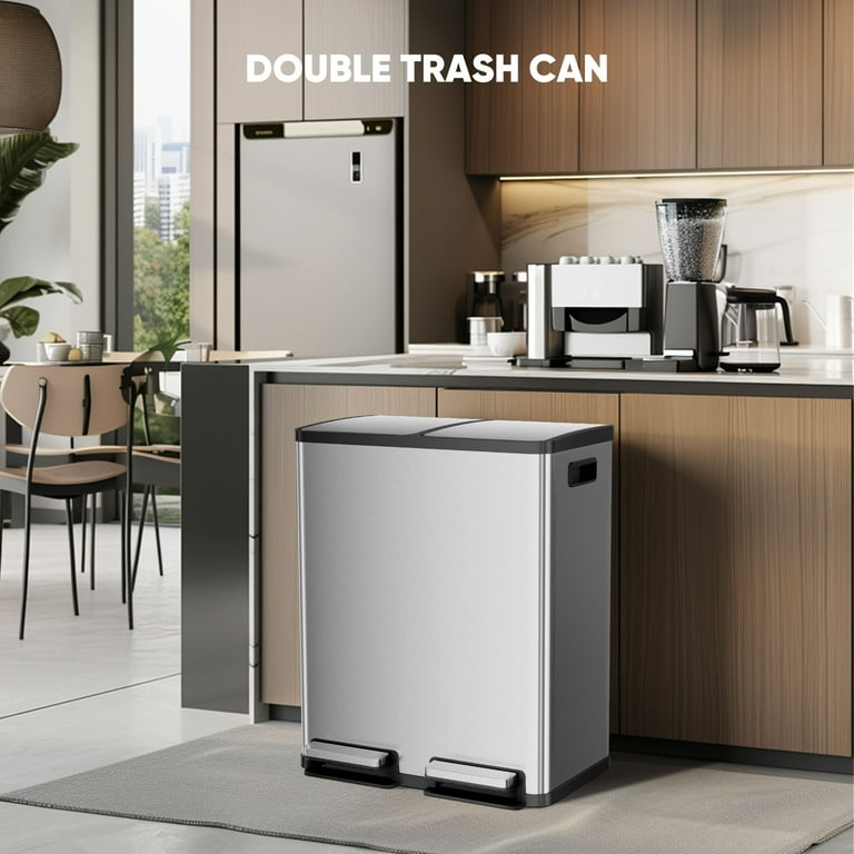 EDX 2 x 8.3 Gallon Dual Garbage Recycle Trash Can with Lid, Inner