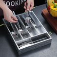 ReaNea Silver Silverware Organizer Leather Wood Kitchen Flatware Drawer