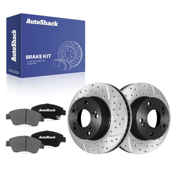AutoShack Front Vented Drilled & Slotted E-Coated Brake Rotors   Ceramic Pads 6-PC Brake Kit Replacement for 2013-2014 Acura ILX ShadowGuard 10.3" (261.7 mm)