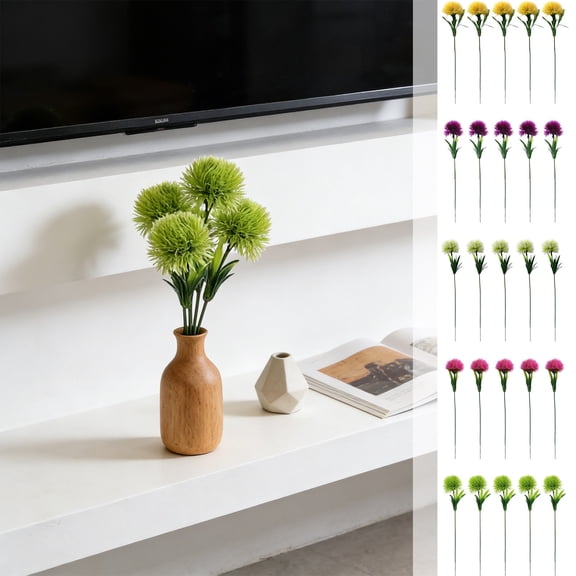 CuiLiyq 5 Pieces Artificial Dandelions Flower Bouquet, 10.6 Inch Fake Stems for Wedding Home Hotel Floral Arrangement Table Centerpiece Mantel Photography Prop (Green)