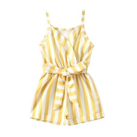 

Chollius Summer Toddler Baby Girls Halter Jumpsuit Stripe Sleeveless V-Neck One Piece Romper with Belt Casual Clothes