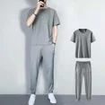 thumbnail image 4 of Conjuntos de ropa para hombre, pantalones de jogging, camiseta 5xl, chándal de gimnasio para hombre, parte superior lisa, trajes deportivos negros, algodón, estilo coreano básico, XL, 4 of 5