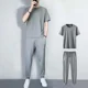 thumbnail image 4 of Conjuntos de ropa para hombre, pantalones de jogging, camiseta 5xl, chándal de gimnasio para hombre, parte superior lisa, trajes deportivos negros, algodón, estilo coreano básico, XL, 4 of 5