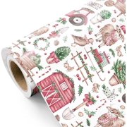 Farmhouse Christmas Wrapping Paper - Mini Roll - 17 Inch x 16.5 Feet - Festive Farm Animals and Cow Christmas Farm Wrapping Paper for Xmas Holiday, Party Celebration