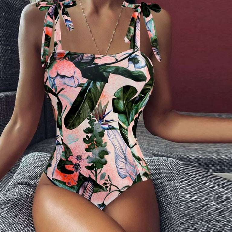VBARHMQRT Female Swimsuit Romper with Built in Bra and Shorts Women's  Printed Lace up 1 Piece Swimsuit Bathing Suit Swimmwear Swim Cover up for  Women
