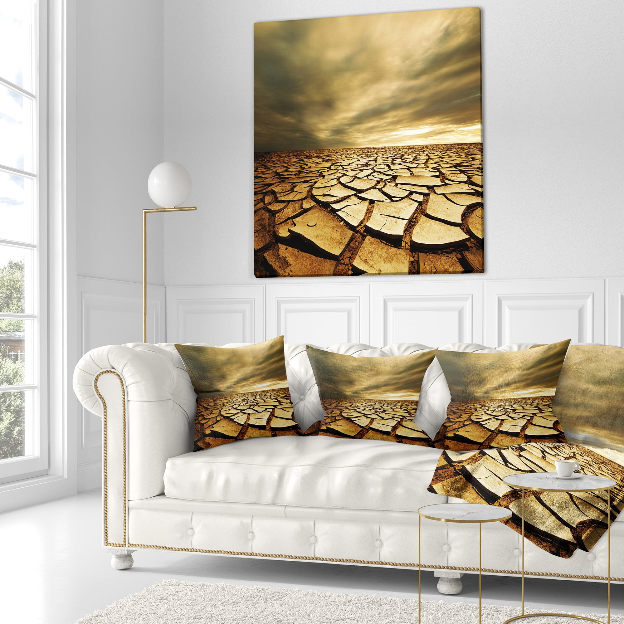 Designart Broken Drought Land with Dark Clouds - African Landscape Printed Throw Pillow - 18x18