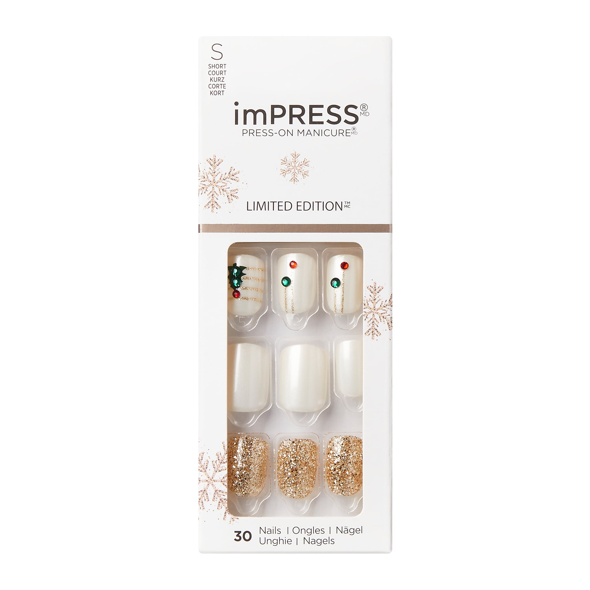 imPRESS Press-On Manicure Holiday Limited Edition Fake Nails, ‘Snowfall’, 30 Count