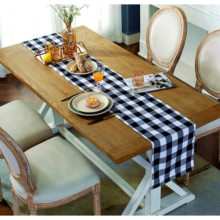 

Christmas Table Runner Buffalo Check Table Runner Cotton Black and White Plaid Stylish Design for Family Dinner Christmas Holiday Birthday Party Table Home Decoration