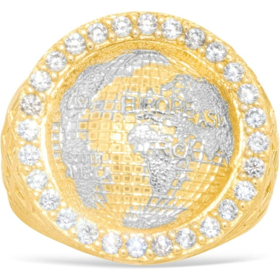 Floreo 10k Yellow Gold 20.6mm Two-Tone Globe CZ Ring, Size 7.5