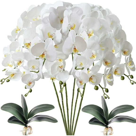 Artificial Phalaenopsis Flowers with Leaves Artificial Orchid Flowers Stem Plants for Home Décor