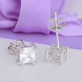 thumbnail image 5 of Pendientes Farfi con circonita cúbica cuadrada transparente en plata de ley 925, elegantes pendientes para mujer, 5 of 5