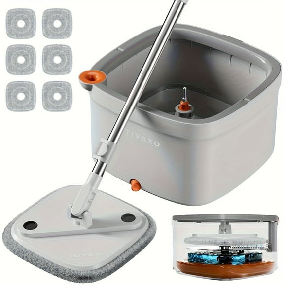 Mop And Bucket Set with Separation System - Self Wringing Square Mop with 6 Pads for Home Cleaning, 360 Rotating Clean Mop for Hardwood Floor Maintenance