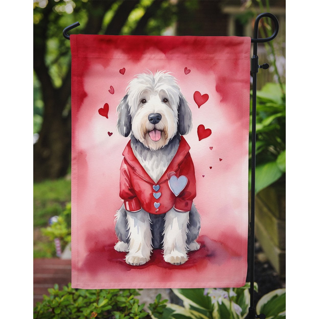 Old English Sheepdog My Valentine Garden Flag 11.25 in x 15.5 in