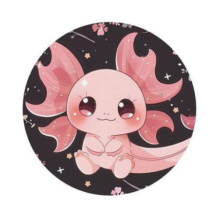 

Pofeuu Chibi Axolotl Sakura Fantasy Print Leather Coasters Set of 6 Round Cups Mugs Mat Pad for Home Kitchen Heat Resistant Drink Coasters Round Shape