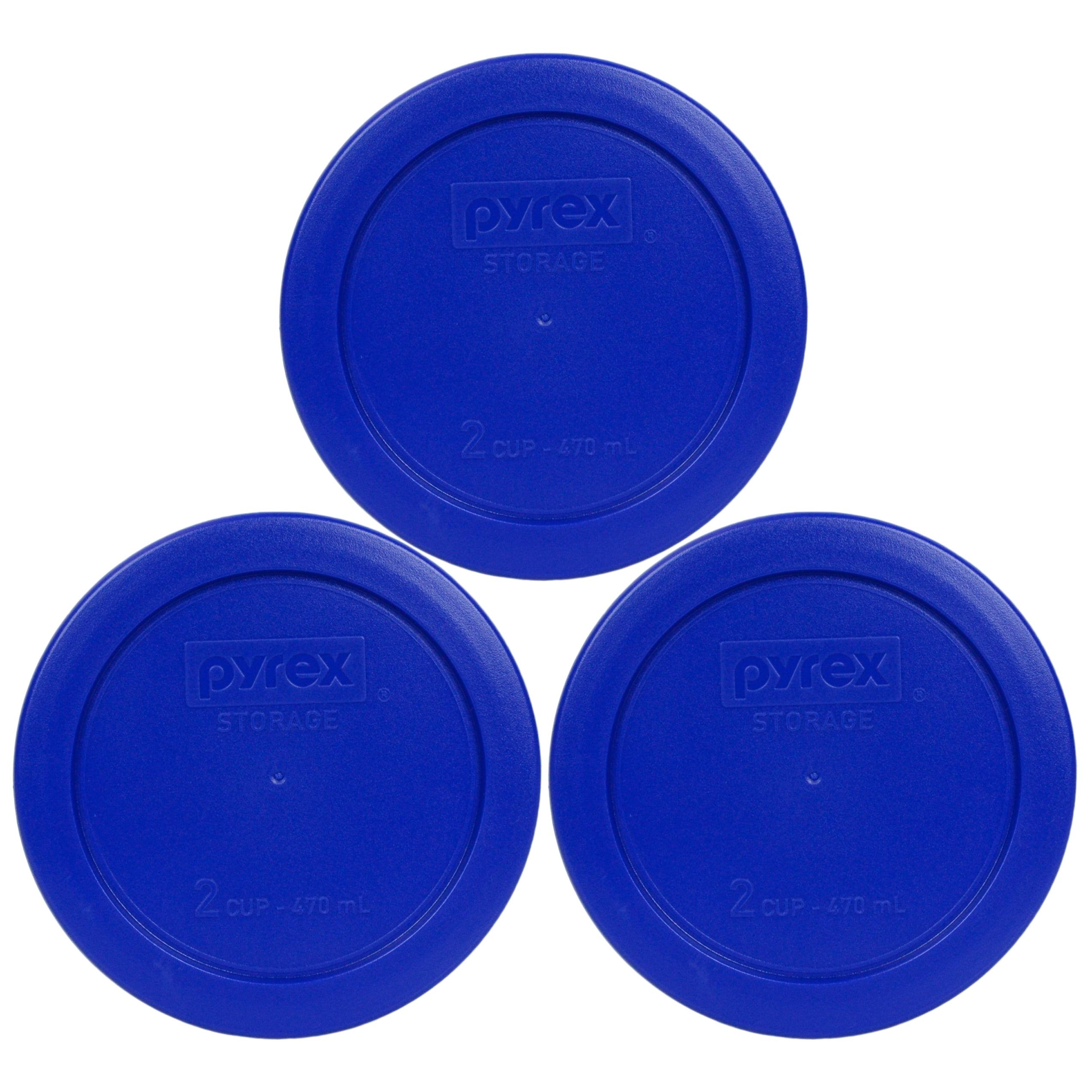 Pyrex 7200-PC Round 2 Cup 5" Storage Lid Cover 2 Pack Blue for Glass Bowl 