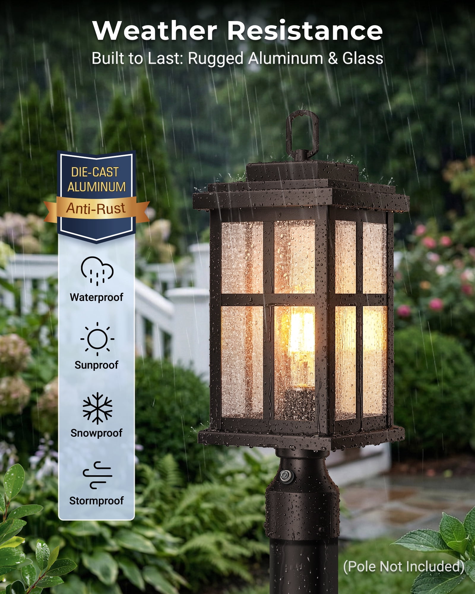 VIANIS Large Dusk to Dawn Outdoor Post Light, Oil Rubbed Bronze Outdoor Lamp Posts Lighting with Pier Mount Base, 100% Aluminum Waterproof Pole Lights for Outside, Garden, Yard