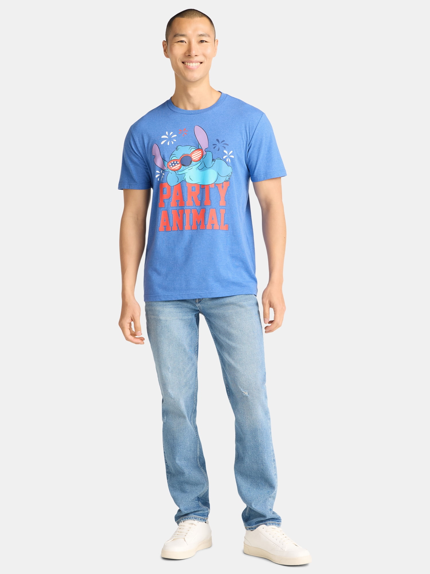 Lilo & Stitch, Men's & Big Men's Graphic T-Shirt, Patriotic Americana July 4th Party Animal, Sizes XS-5XL