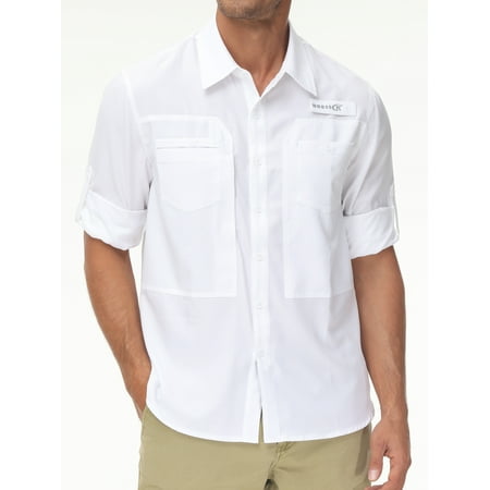 Men s Protection Fishing Shirts UPF 50+ Sun Long Sleeve Lightweight Hiking Travel Work Zipper Pocket White XL