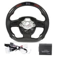 thumbnail image 2 of Steering Wheel Replacement, Red Stitching LED Steering Wheel Finger Ridges Carbon Fiber Glossy  for A4 A5 A6 A8, 2 of 8