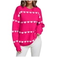 thumbnail image 1 of Chandail Tricoté de la Saint-Valentin pour Femmes avec Motif de Cœur, Mélange Doux de Coton-polyester, Manches Longues, Col Rond, Coupe Décontractée, Léger et Respirant, 1 of 9