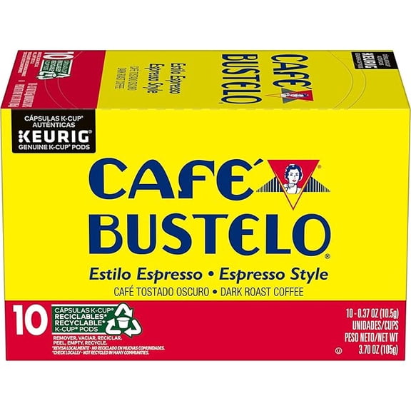Pack of 1 Café Bustelo Espresso Style Dark Roast Coffee, Keurig K-Cup Pods, 10 Count