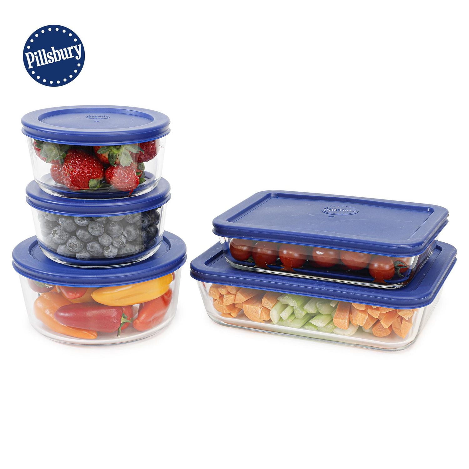 Pillsbury 10pc mixed sizes glass food storage set with lids, PB 10PC MIXED SET
