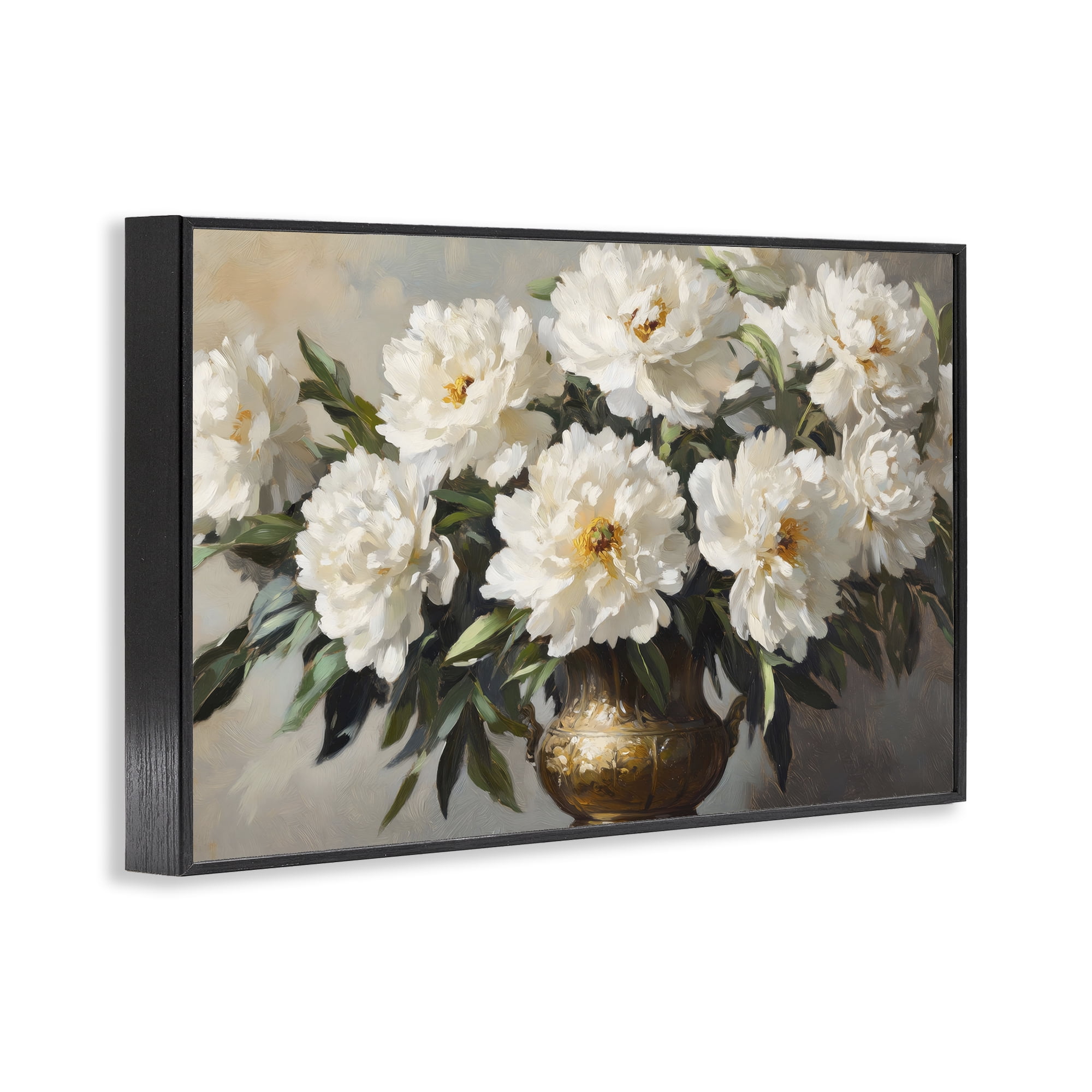 Stupell Industries Golden Vase with Peonies Black Framed Giclee Art, design by Petal Prints Design