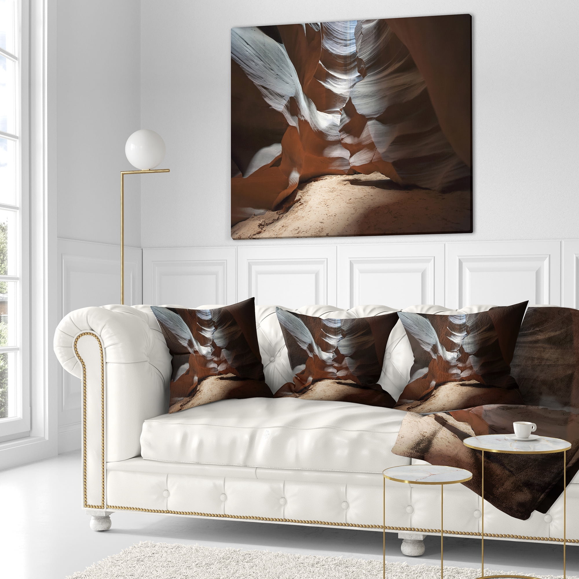 Designart Antelope Canyon Dark Inside - Landscape Photo Throw Pillow - 16x16