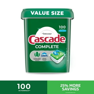 4 Pack of Cascade Complete Dishwasher Pods, Action Pacs Dishwasher Detergent Tabs, Fresh, 100 Count