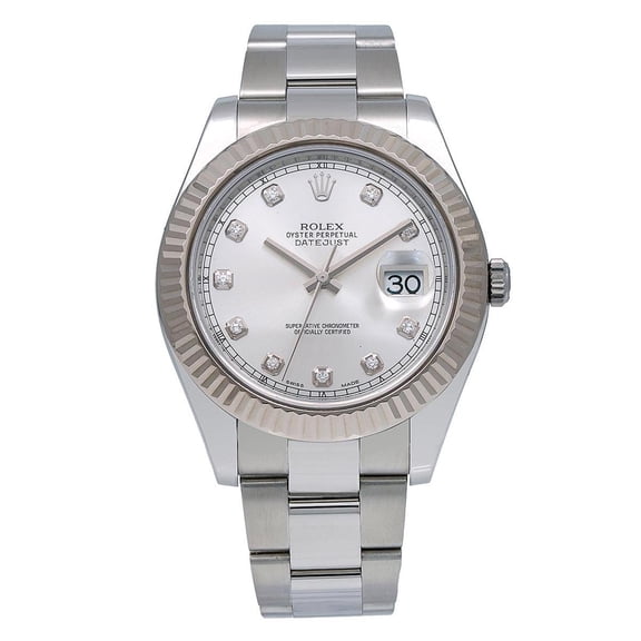 Pre-Owned Rolex Datejust 41MM 116334 Silver Diamond Dial Fluted Bezel Stainless Steel Oyster Bracelet