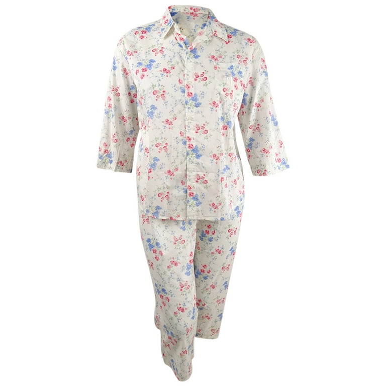 Lauren by Ralph Lauren Women s Floral Print Capri Pajama Set XL Ivory Floral Walmart