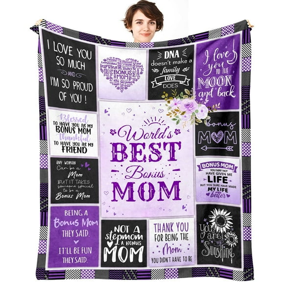 Christmas Bonus Mom Gifts from Daughter, Gifts for Stepmom Throw Blanket 60" x 50", Step Mom Gift Ideas, Best Stepmother Gifts, Xmas Gifts for Step Mom from Daughter or Son, Step Mom Birthday Gifts