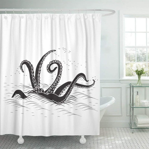 ARTJIA Monster Mythological Octopus Tentacles with the Sea on White Mythology Kraken Water Drawing Animals Shower Curtain 60x72 inch