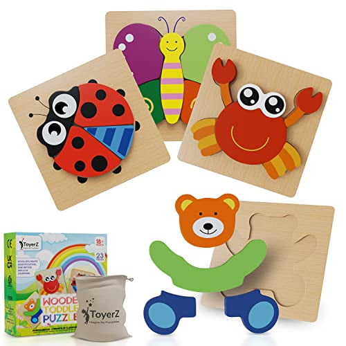ToyerZ Puzzles Animaux en Bois, Jouets Educatif pour Enfant 1 2 3 4 Ans  Filles et Garçons,Jouet Bébé, Puzzle Montessori pour Tout-Petits dans Une  Boîte Cadeau 