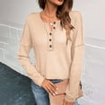 thumbnail image 5 of RYRJJ Women's Long Sleeve Waffle Knit Shirts Dressy Casual Loose Button V Neck Henley Tops Fall Basic Tee Blouse(Khaki,L), 5 of 9