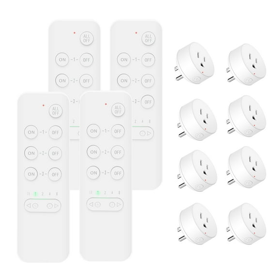Remote Control Outlet Switch,NineLeaf Remote Light Switch,Remote Control Outlet Plug Adapter with Remote for Lamps and Household Appliances,No Wire Required,500FT Long Range(4Remotes,8Plugs)