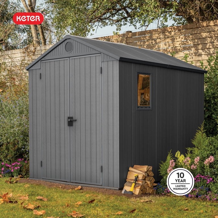 Keter Darwin 6x8 Foot Outdoor Garden Tool Storage Shed, Graphite