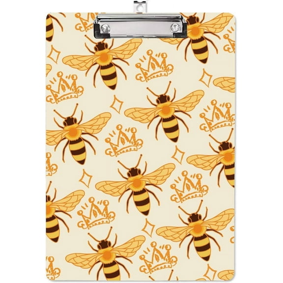 Acrylic Clipboard A4 Bees Writing Board with Stainless Steel Clip Rectangle Yellow Crown Writing Instrument Decorative Clipboards Forms Holders School Students for Office Supplies
