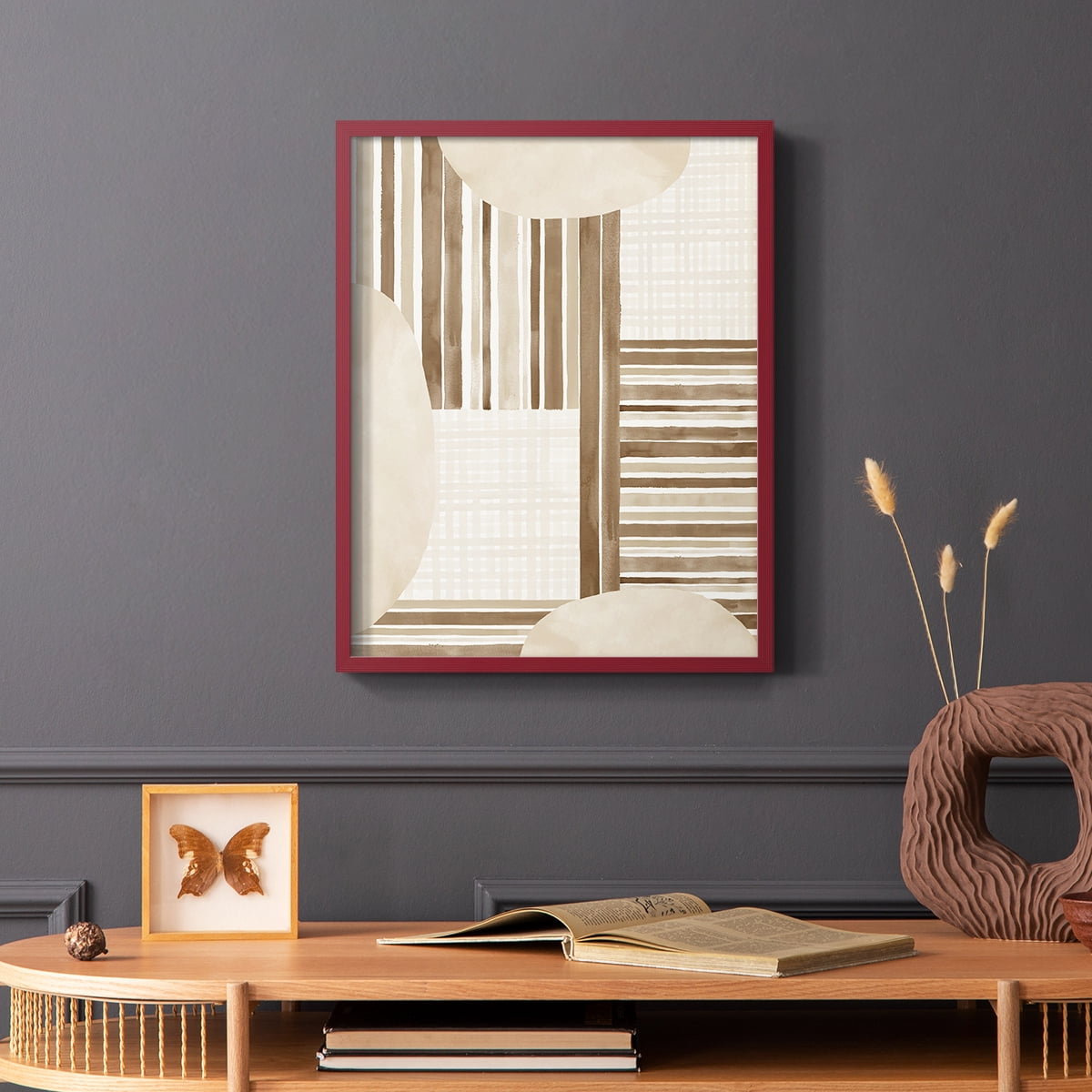 Neutral Stripes in Red Solid Wood 8 x 10 Framed Print