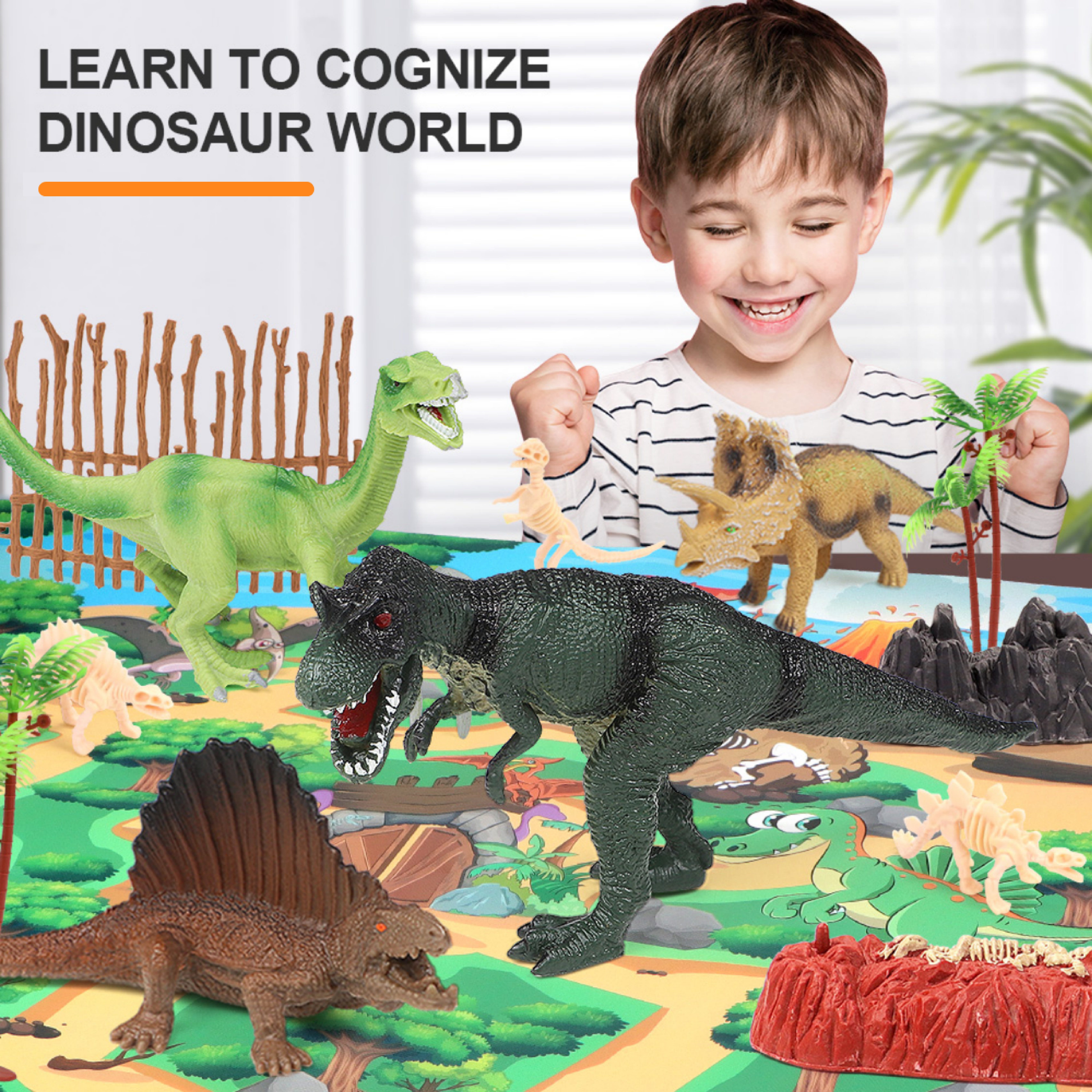 Dinosaur Toys Inovador colorido Dino Playset - Durável educacional realista  Dinosaur Playset - Brinquedos para meninos e meninas de 3 anos - Tapete de  jogo com estojo de armazenamento