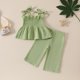 thumbnail image 4 of Conjunto de camiseta sin mangas con cuello redondo para niña, pantalón con tirantes bordados y lazo de San Pablo, conjunto informal de verano de dos piezas, pantalones para niña, conjunto de poliéster, 4 of 7