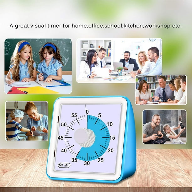 Minuterie analogique visuelle de 60 minutes, compte à rebours silencieux,  outil de gestion du temps pour salle de classe ou réunion Compte à rebours  pour enfants et adultes 