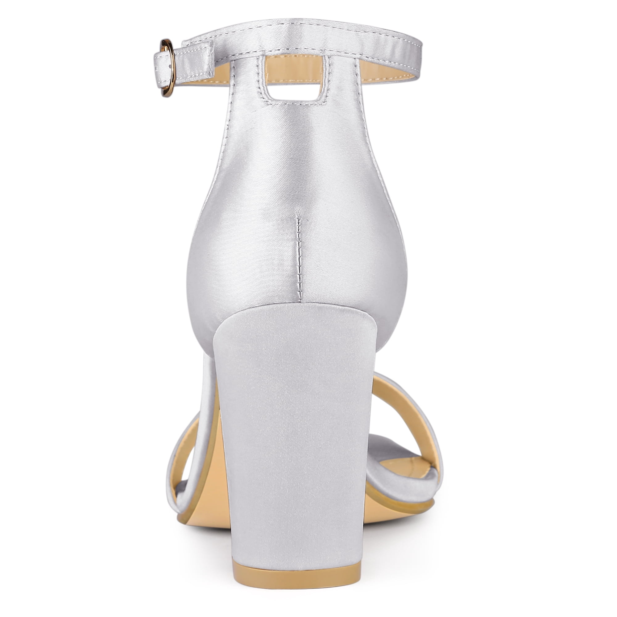 DARING DIVA Women's Satin Ankle Strap Chunky Heels Silver 9.5