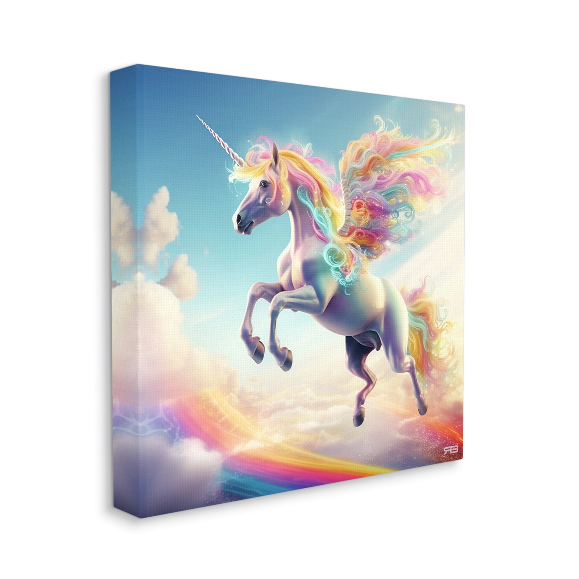 Stupell Industries Unicorn with Rainbow Mane Fairy Tales & Fantasy Painting Gallery Wrapped Canvas Art Print Wall Art, 17 x 17