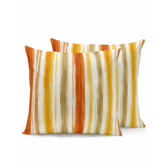 Outdoor Pillows Waterproof, Orange Yellow Stripe Bedding Throw Pillows with Insert for Couch Sofa Bed, Fall Farmhouse Modern Abstract 16x16 Inch Pillowcases Decorative Camping Patio Pillow Set of 2
