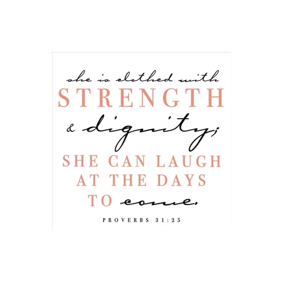 Strength Dignity Laugh Orange Script 12 x 12 Wood Wall Sign Plaque