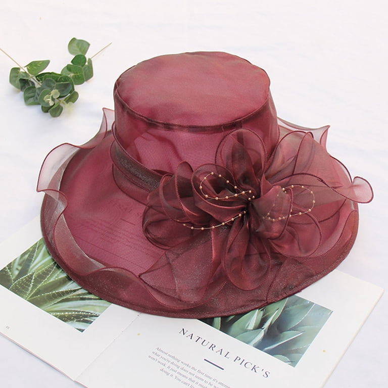 Women Ladies Sun Hat Foldable Floral Design Net Yarn  display picture 1